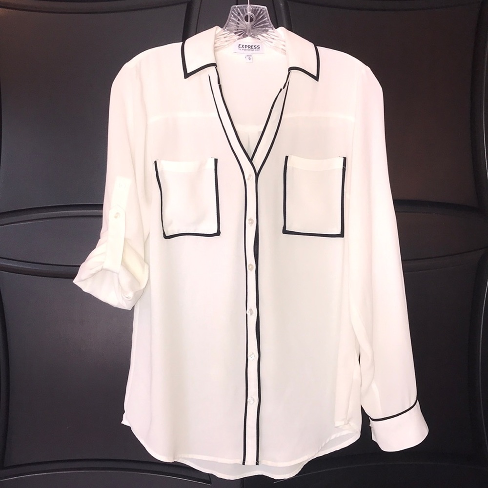 COPY - EXPRESS white/off-white portofino blouse. Size M.